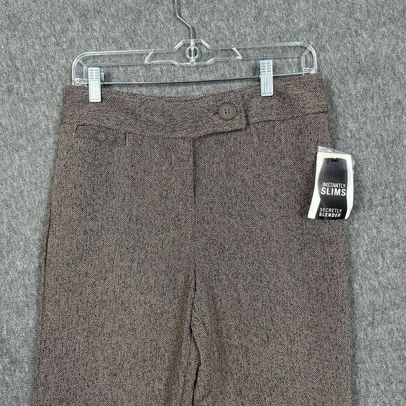 East 5th Womens 4 Brown Herringbone Secretly Slender Slim Fit Pants Office Wear - Picture 2 of 13